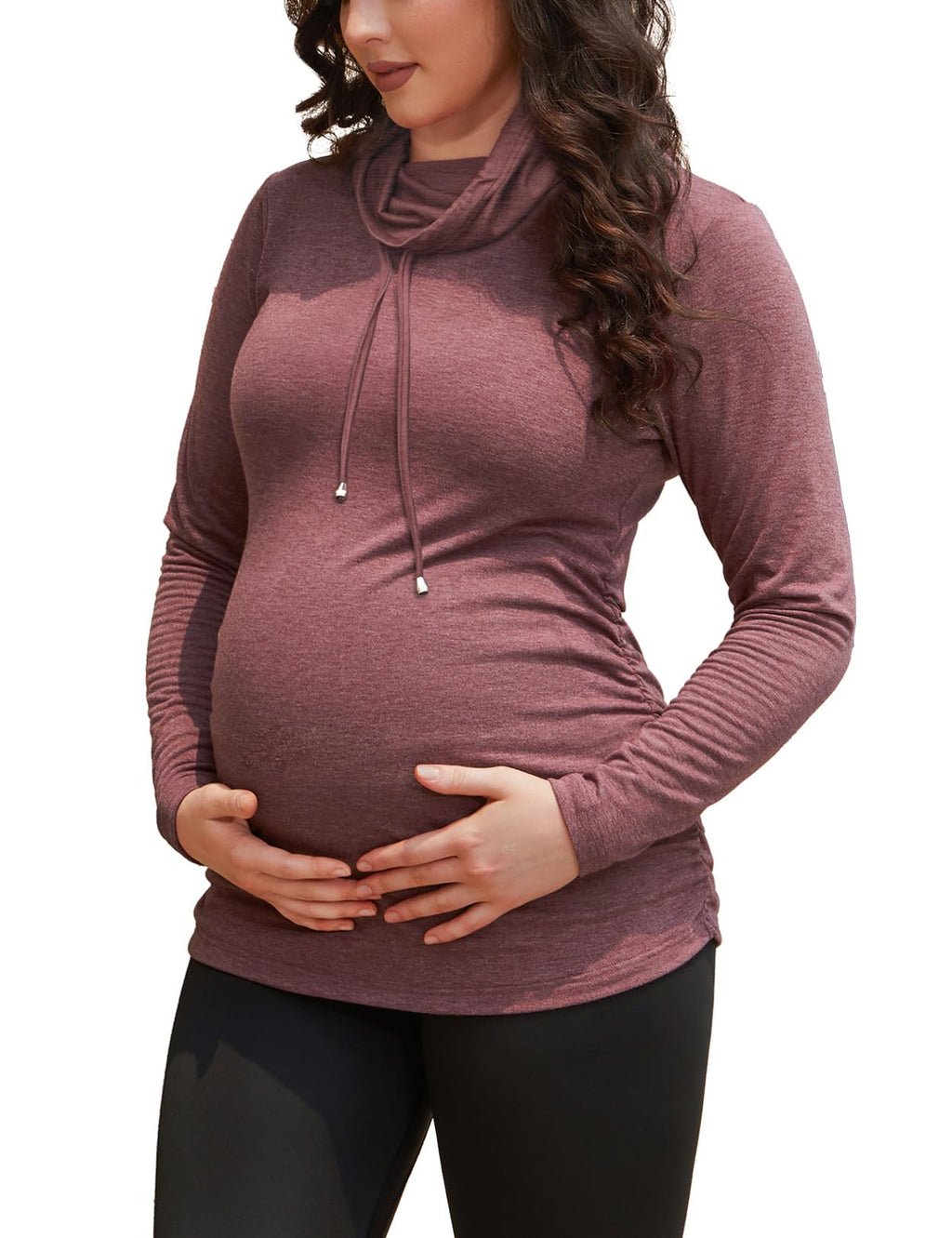 GINKANA Maternity Long Sleeves Shirts Cute Maternity Tops Casual Clothes Drawstring SweatshirtsBurgundyS