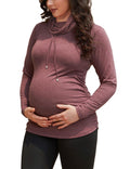 GINKANA Maternity Long Sleeves Shirts Cute Maternity Tops Casual Clothes Drawstring SweatshirtsBurgundyS